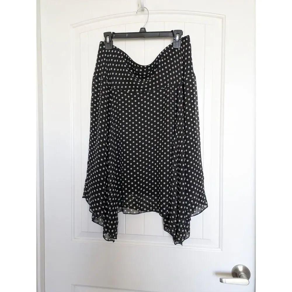 VTG I.N. STUDIO Polka Dot Skirt L Black Asymmetric Hem Fairy Coquette Y2K Euro